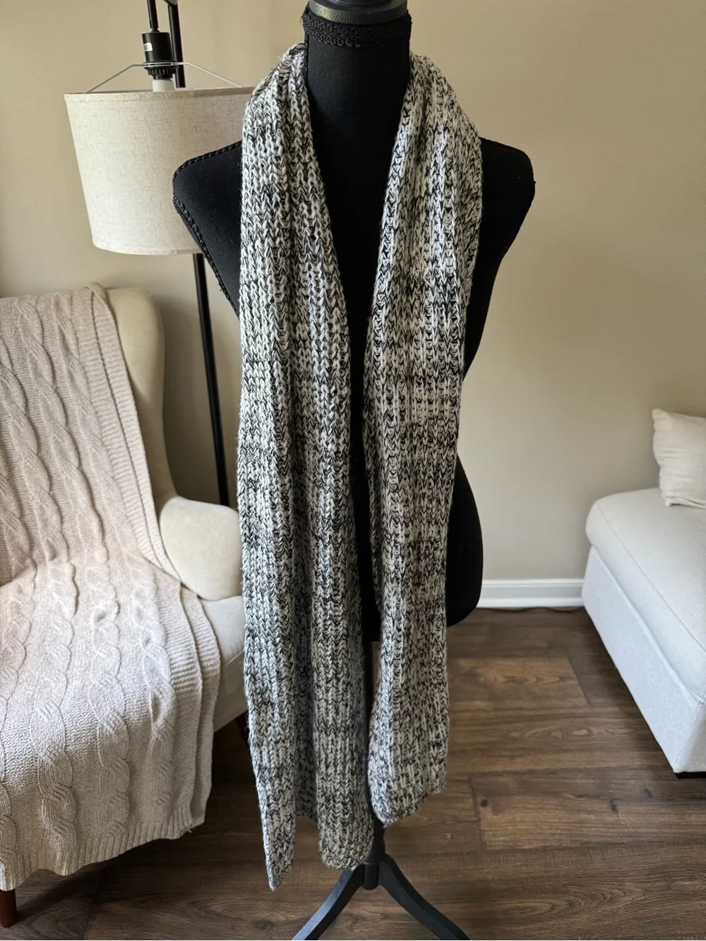 LOFT Black and White Marled Knit Scarf